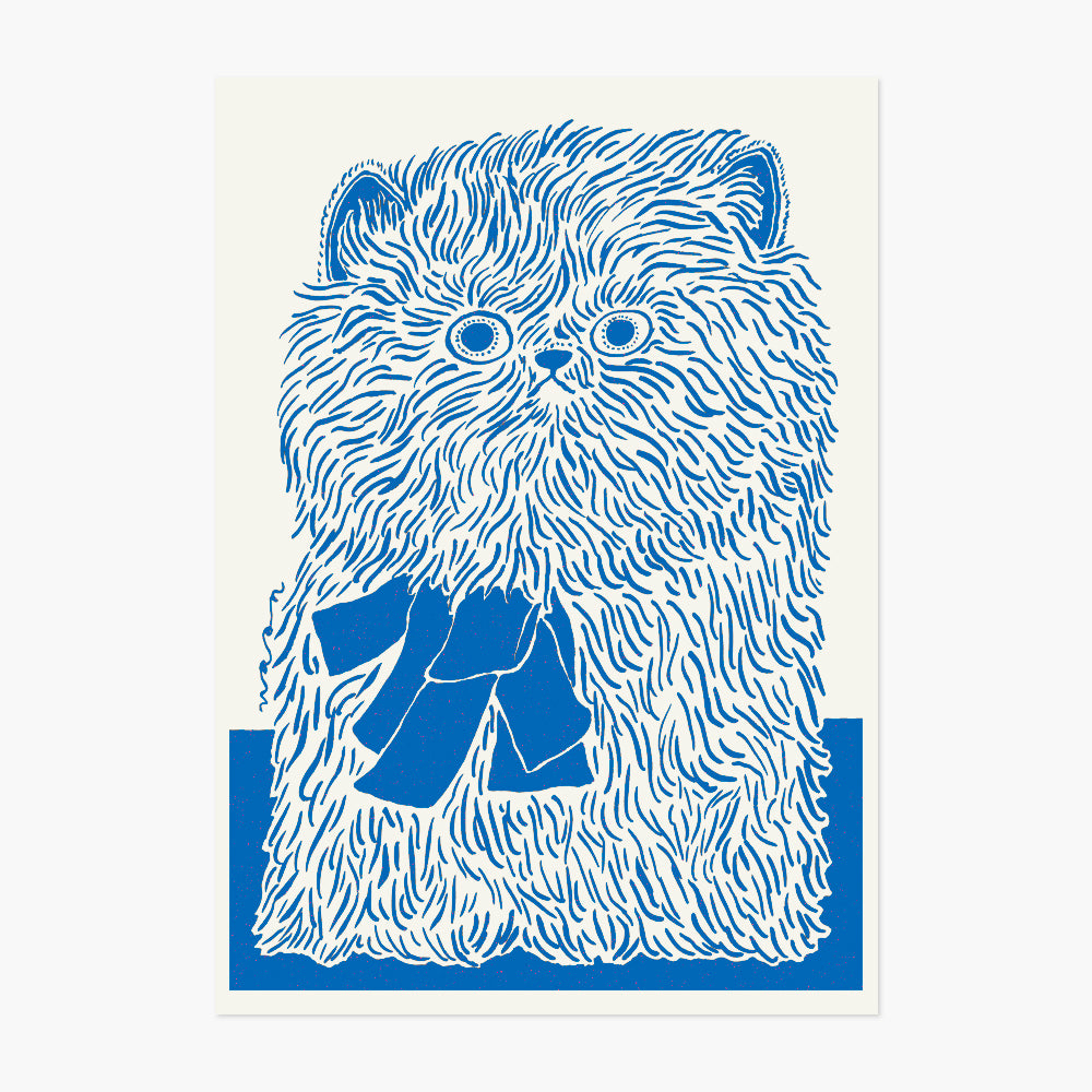 Blue ribbon cat Riso print