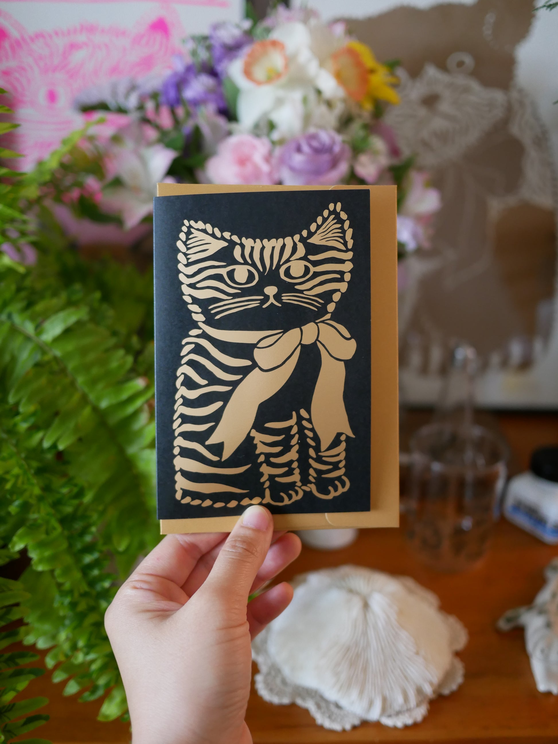 Ribbon cat folding card