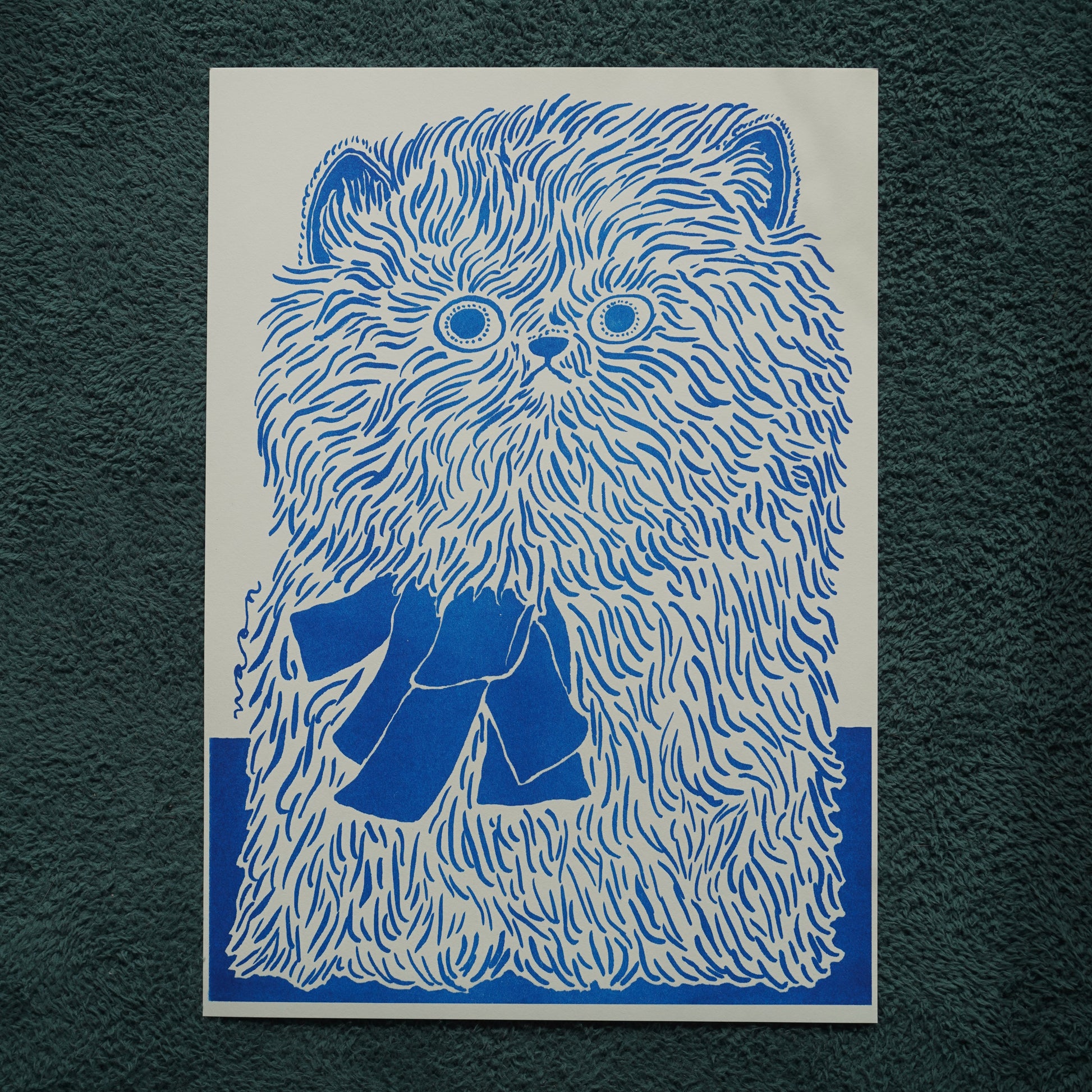 Blue ribbon cat Riso print