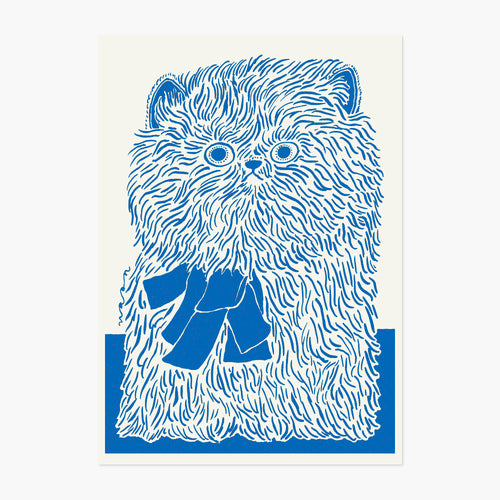Blue ribbon cat Riso print